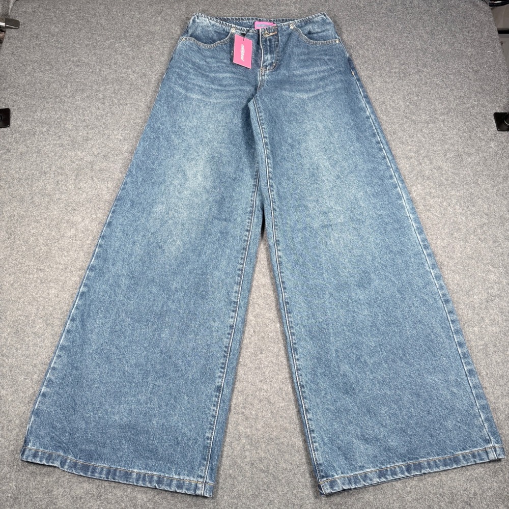 Edikted Blue Wide Leg High Waisted Denim Jeans S12743 XS NEW